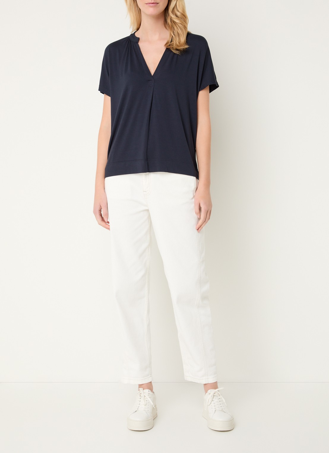 Mos Mosh MMShira T-shirt met V-hals - voorkant 2 donkerblauw
