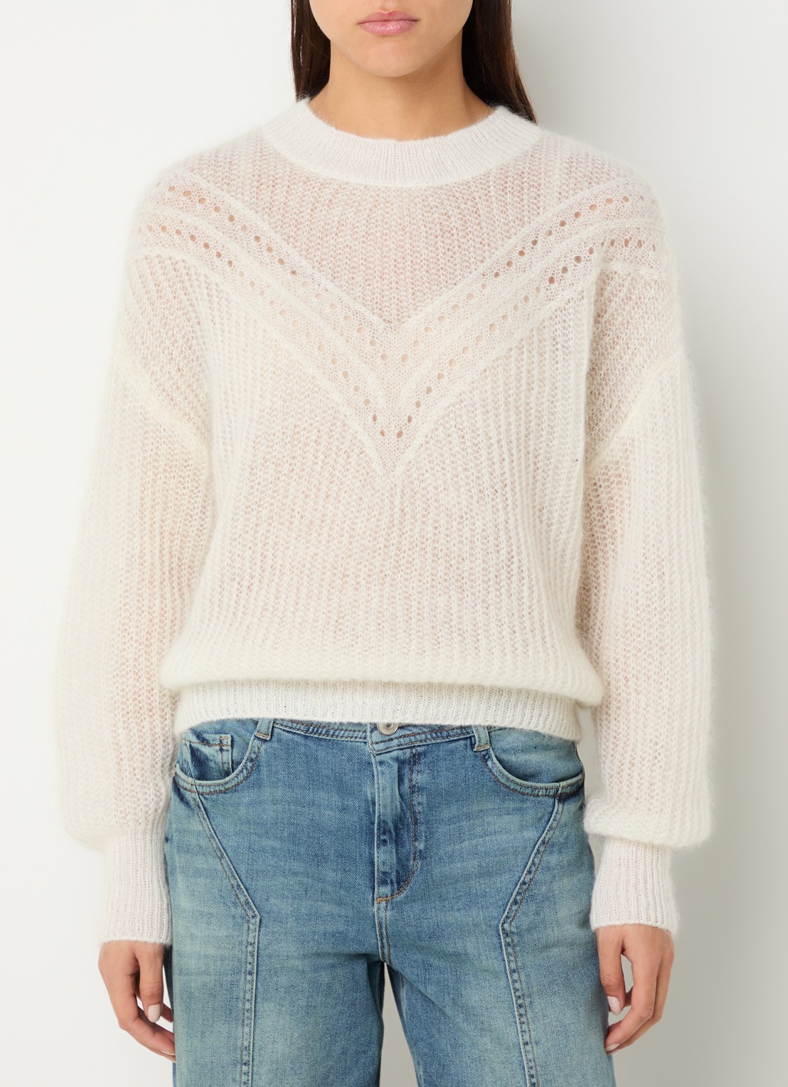 Mos Mosh MMSigva Mohair grofgebreide trui met stretch - detail gebroken wit