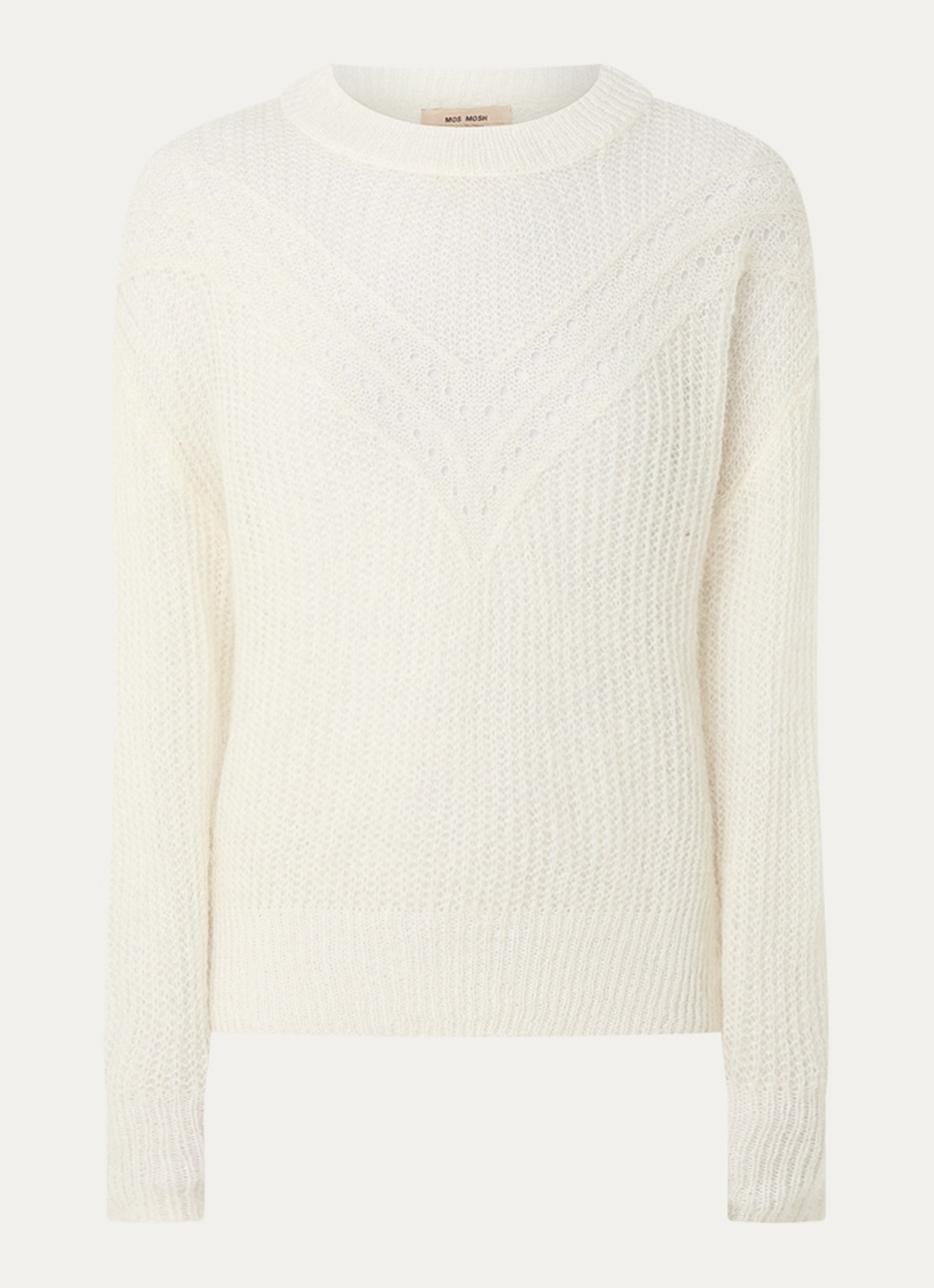 Mos Mosh MMSigva Mohair grofgebreide trui met stretch - voorkant 2 gebroken wit