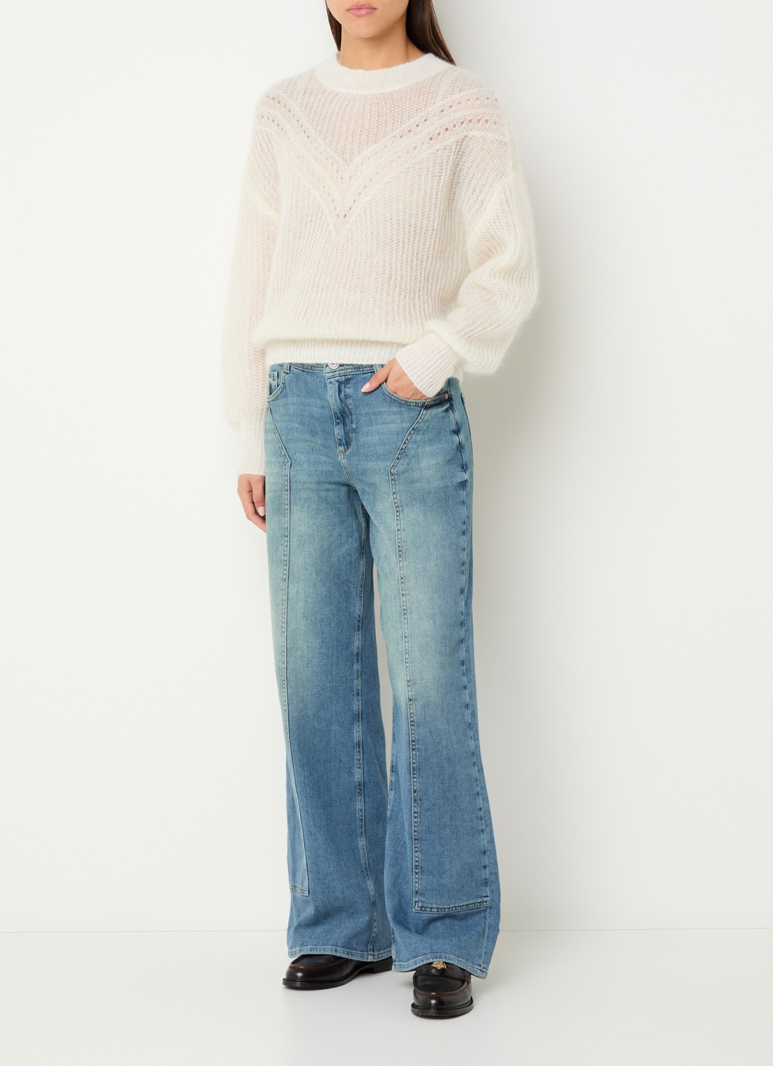 Mos Mosh MMSigva Mohair grofgebreide trui met stretch - voorkant 3 gebroken wit