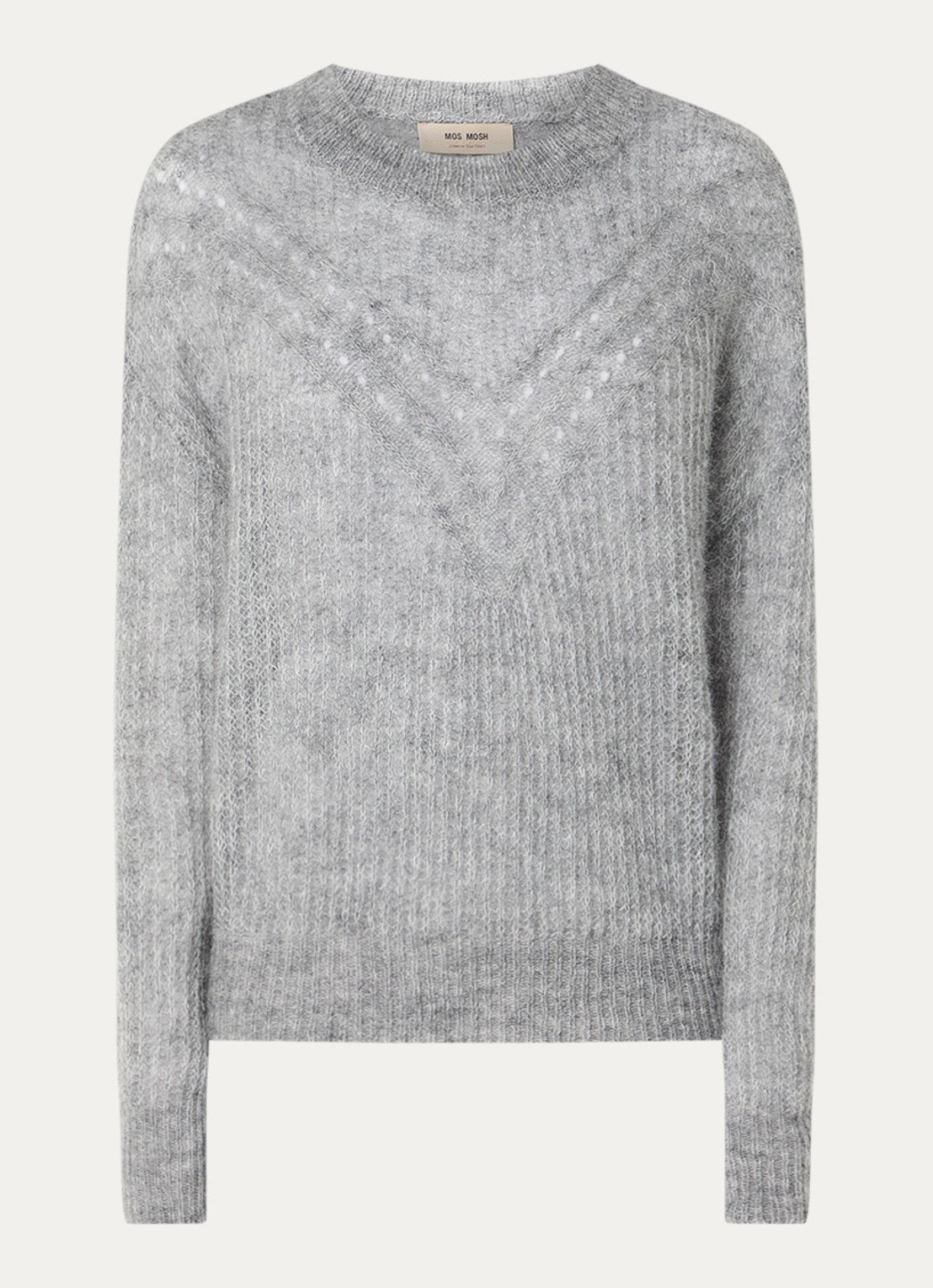 Mos Mosh MMSigva Mohair grofgebreide trui met stretch - voorkant 2 grijs