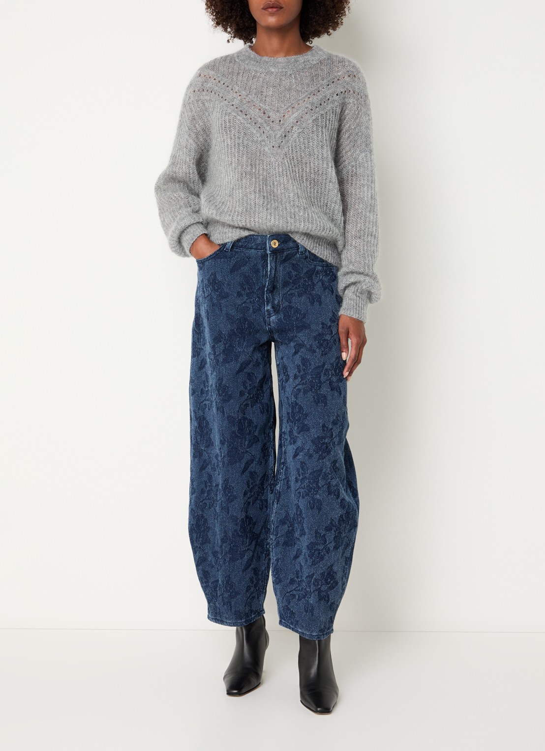 Mos Mosh MMSigva Mohair grofgebreide trui met stretch - voorkant 3 grijs