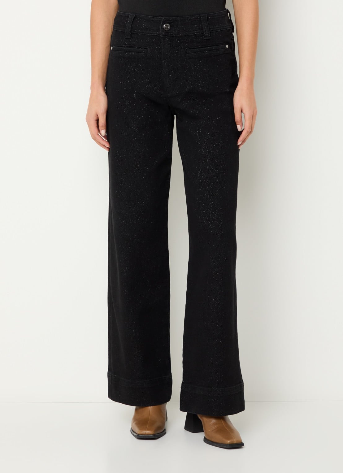 Mos Mosh MMSoey high waist wide leg jeans met lurex - detail 4 zwart