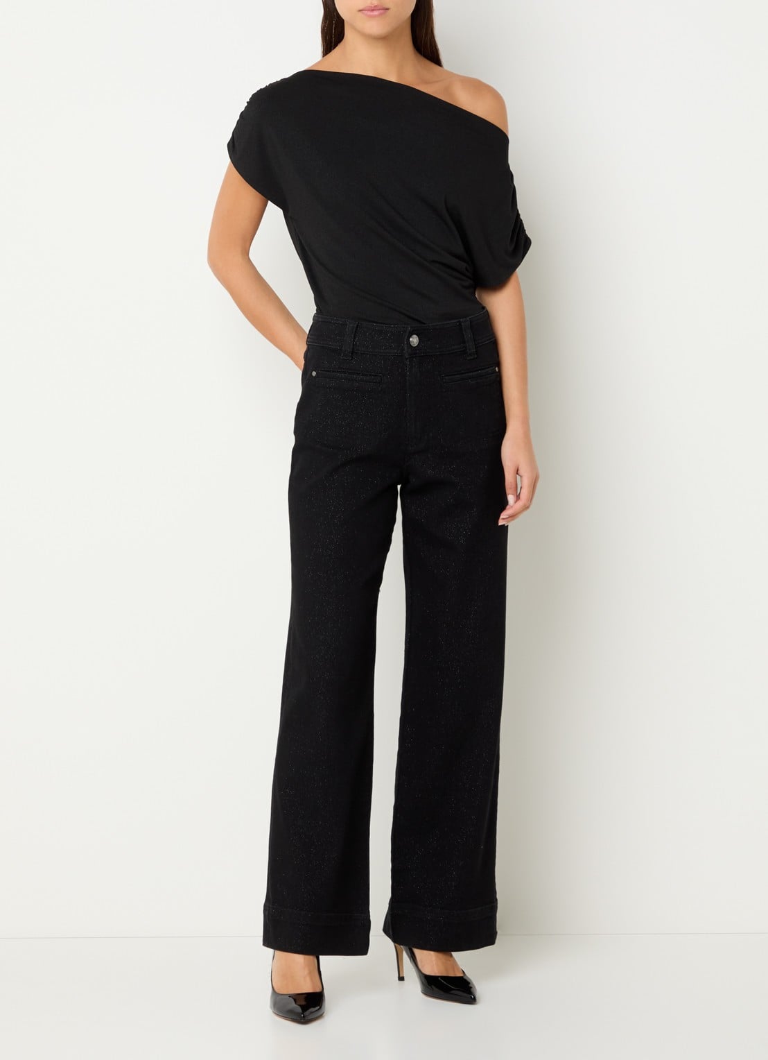 Mos Mosh MMSoey high waist wide leg jeans met lurex - voorkant 3 zwart