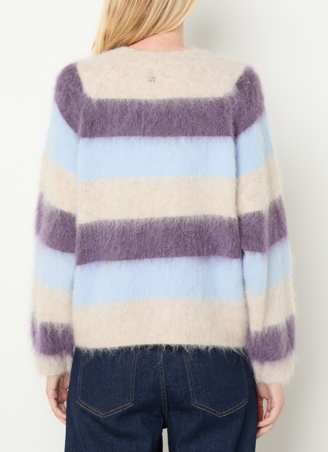 Mos Mosh MMSuvi grofgebreide trui in alpaca wolblend met streepprint - achterkant paars
