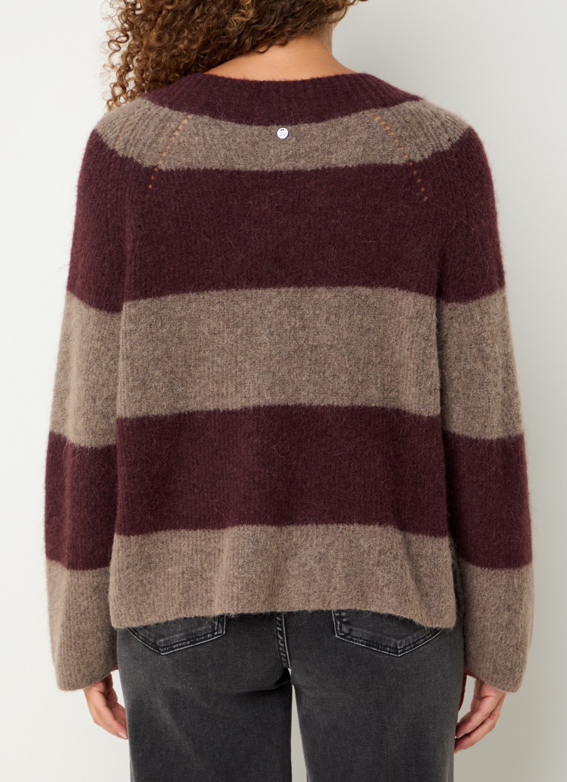 Mos Mosh MMTaci grofgebreide trui in alpaca wolblend met streepprint - achterkant 4 bordeauxrood