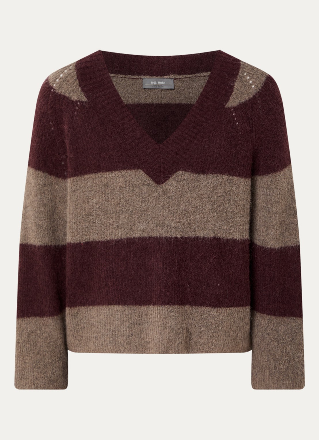 Mos Mosh MMTaci grofgebreide trui in alpaca wolblend met streepprint - voorkant bordeauxrood