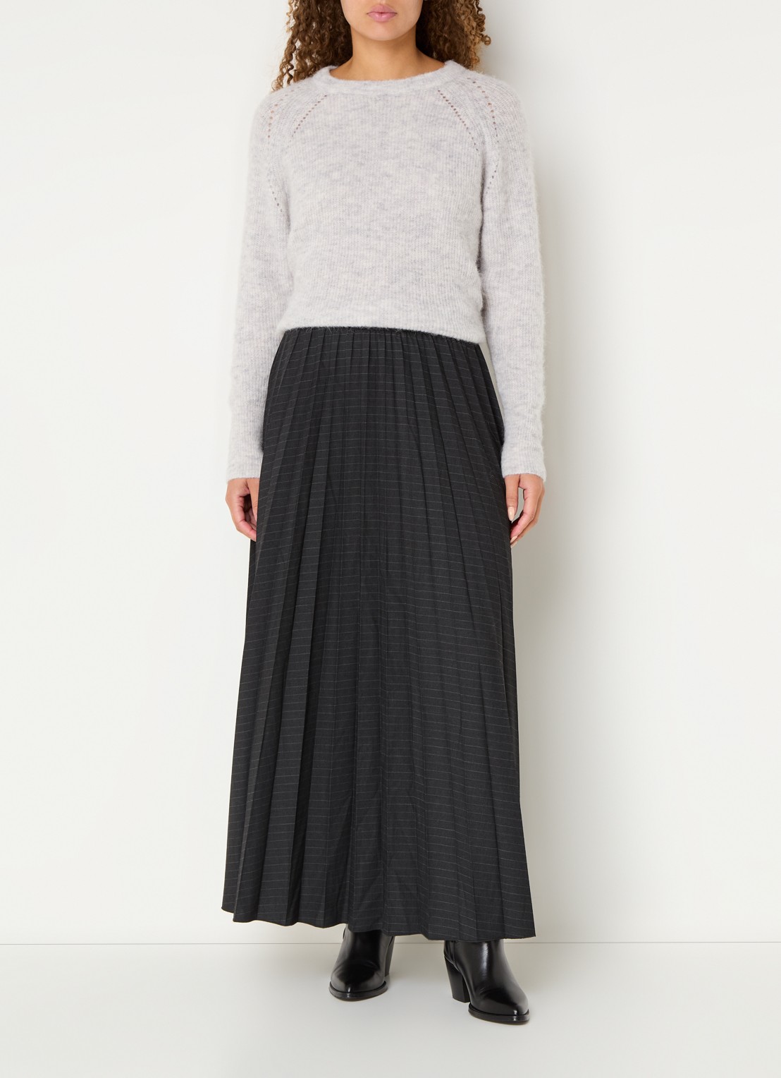 Mos Mosh MMTammy fijngebreide pullover - voorkant 4 lichtgrijs
