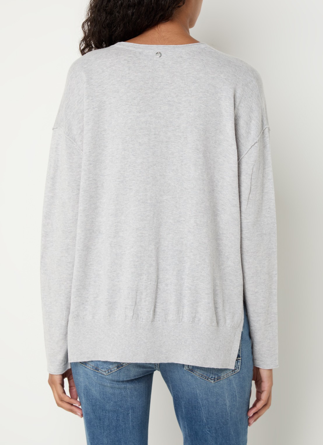 Mos Mosh MMTani pullover in kasjmierblend met V-hals  - achterkant 4 grijsmele
