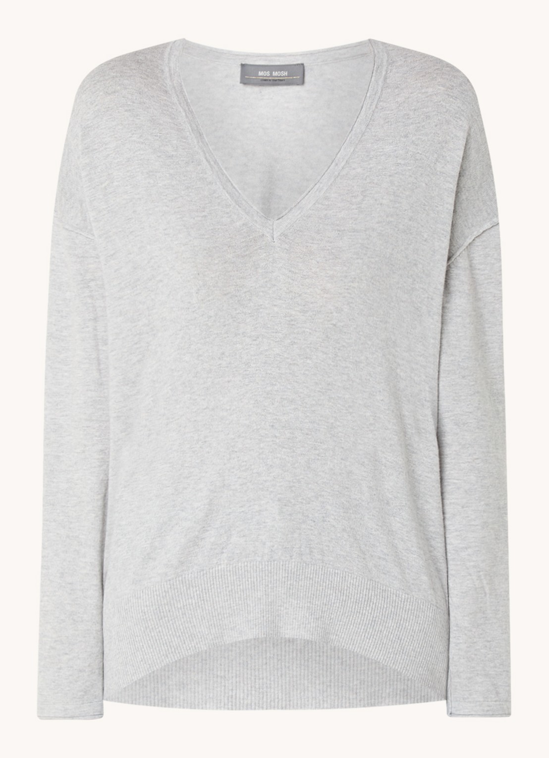Mos Mosh MMTani pullover in kasjmierblend met V-hals  - voorkant 2 grijsmele