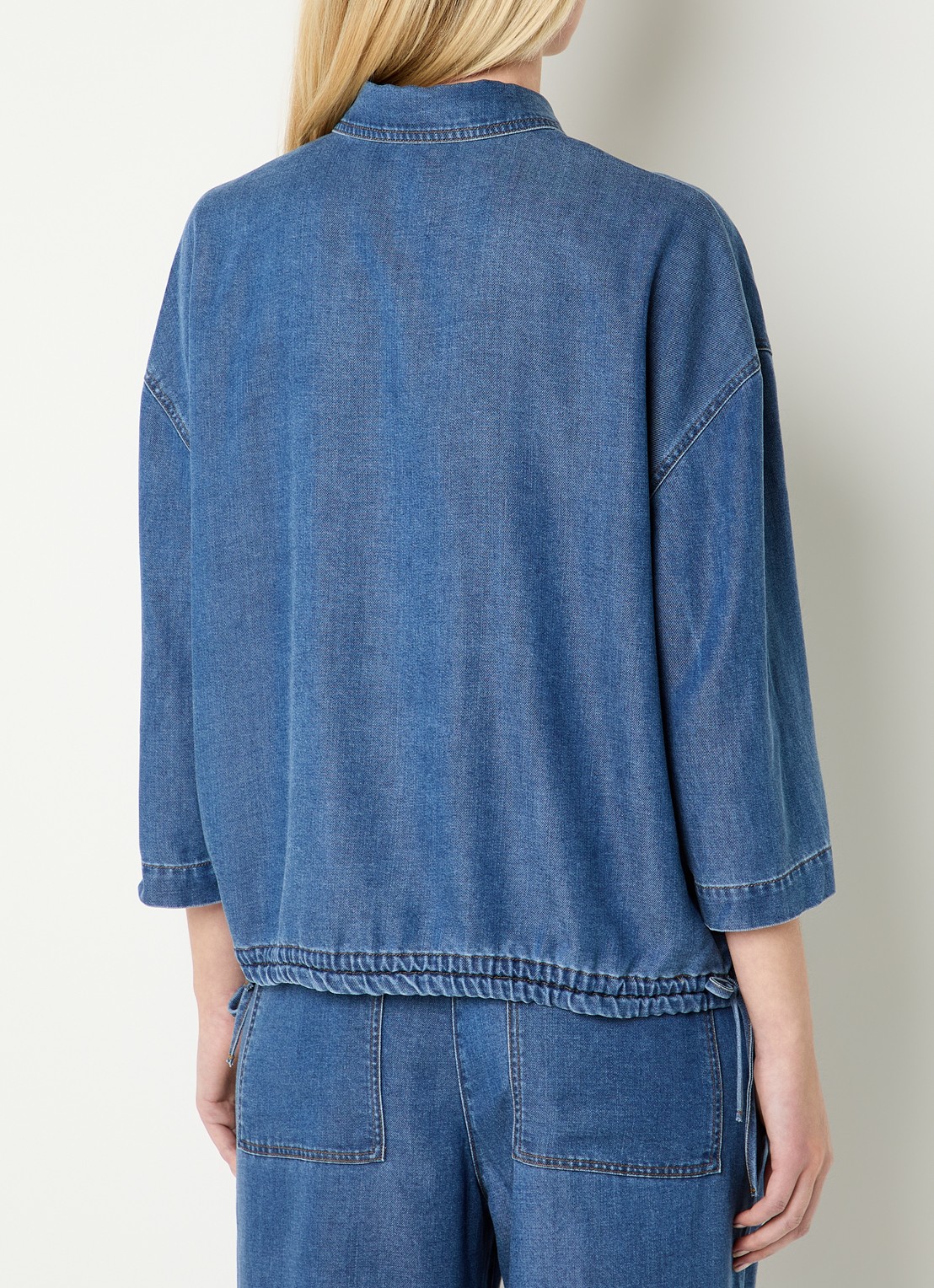 Mos Mosh MMTessa Lich blouse van chambray met borstzak - achterkant 4 indigo