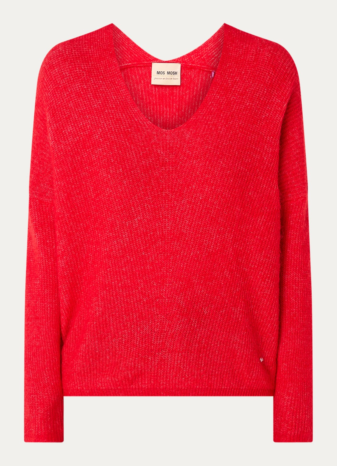 Mos Mosh MMThora fijngebreide pullover in alpaca wolblend met V-hals - voorkant 2 chinese red / rood