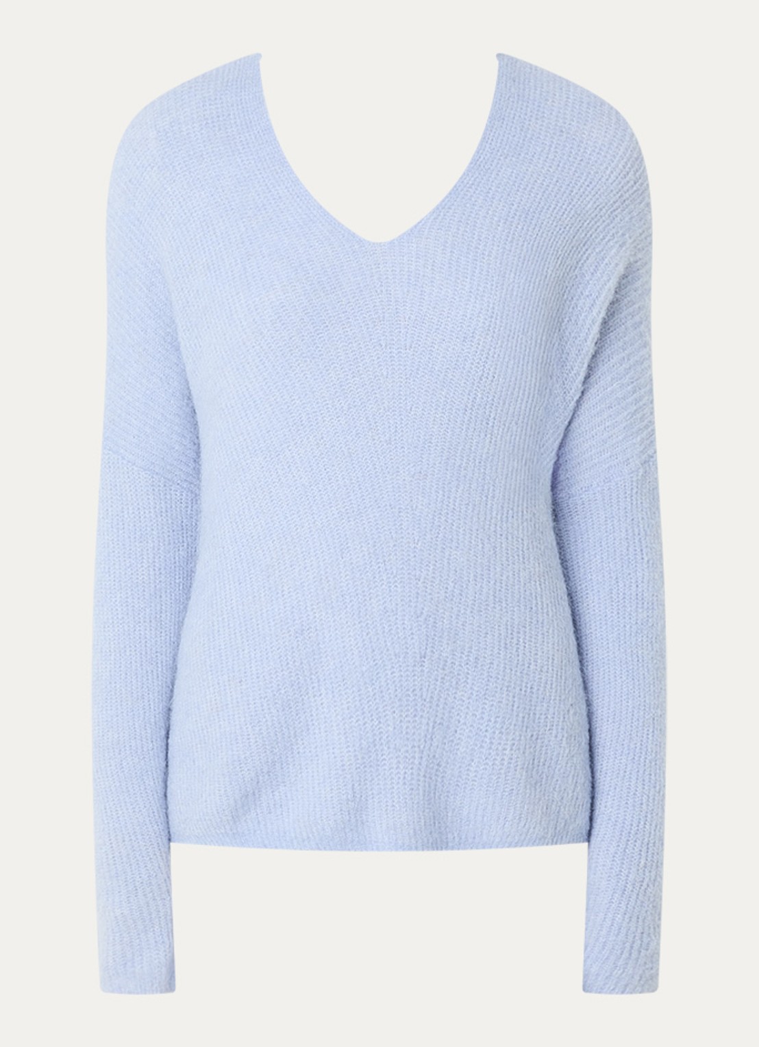 Mos Mosh MMThora fijngebreide pullover in alpaca wolblend met V-hals - voorkant 2 eventide / lichtpaars