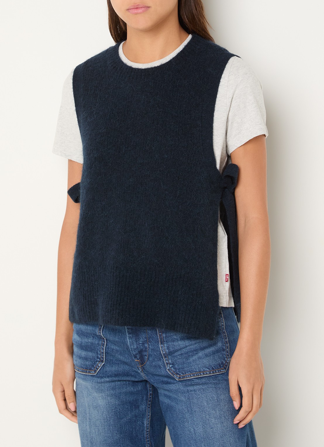 Mos Mosh MMThora grofgebreide spencer in alpaca wolblend met gestrikt detail - detail 3 donkerblauw