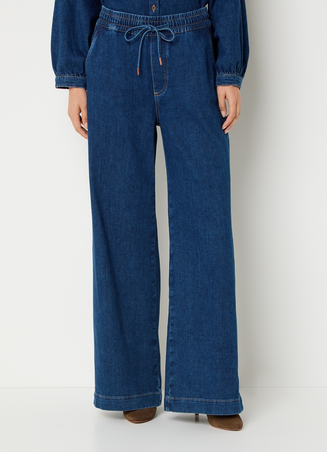 Mos Mosh MMVasco high waist wide leg jeans met donkere wassing - detail 2 donkerblauw