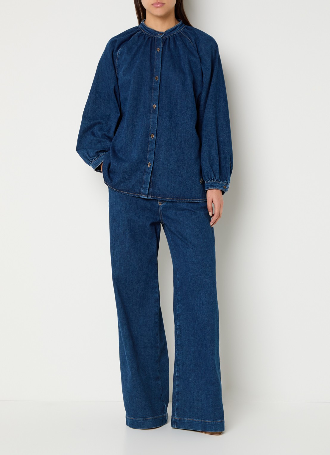 Mos Mosh MMVasco high waist wide leg jeans met donkere wassing - voorkant 4 donkerblauw