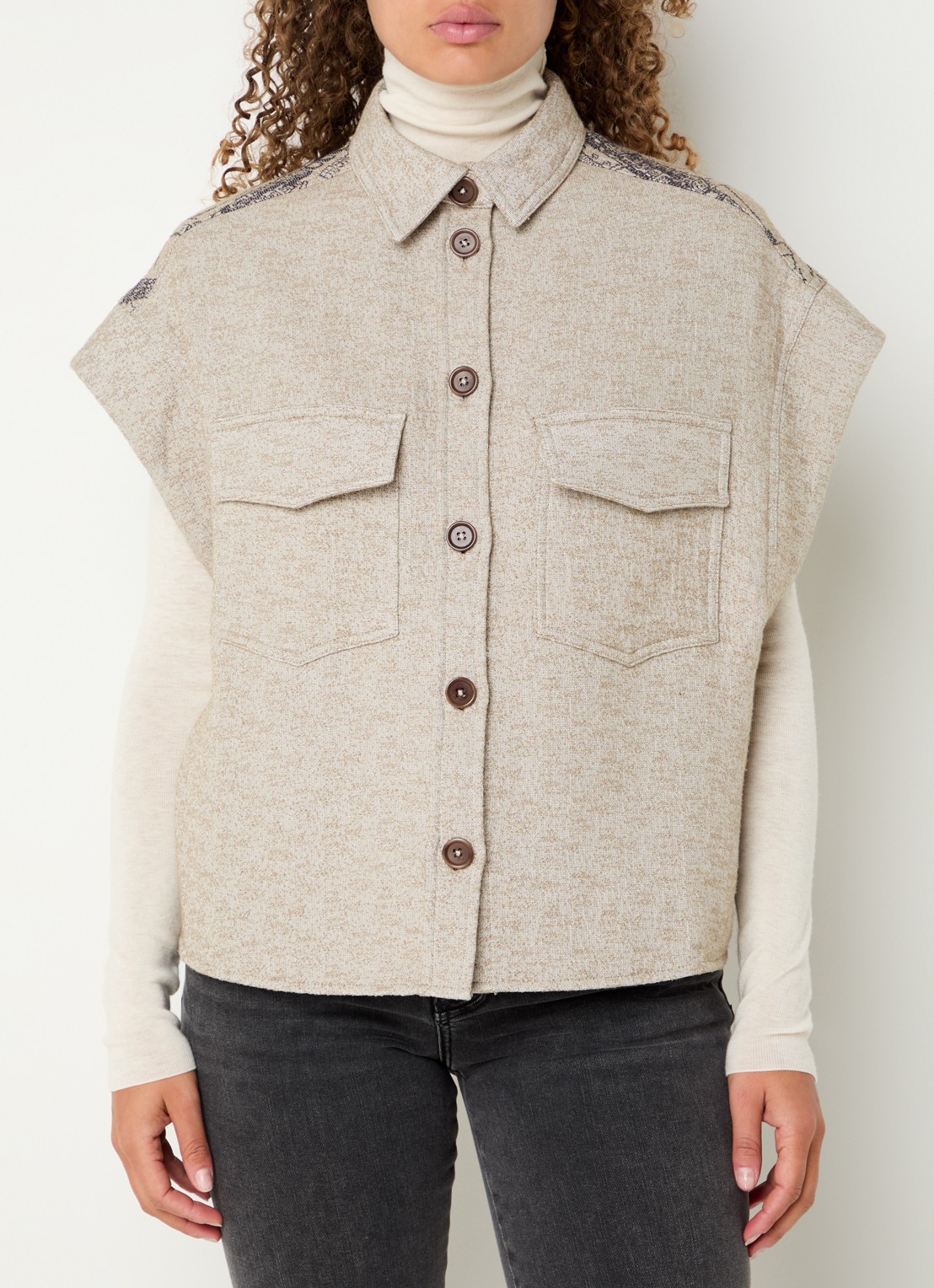 Mos Mosh MMVersa Tale gilet met jacquard dessin - detail 4 zand