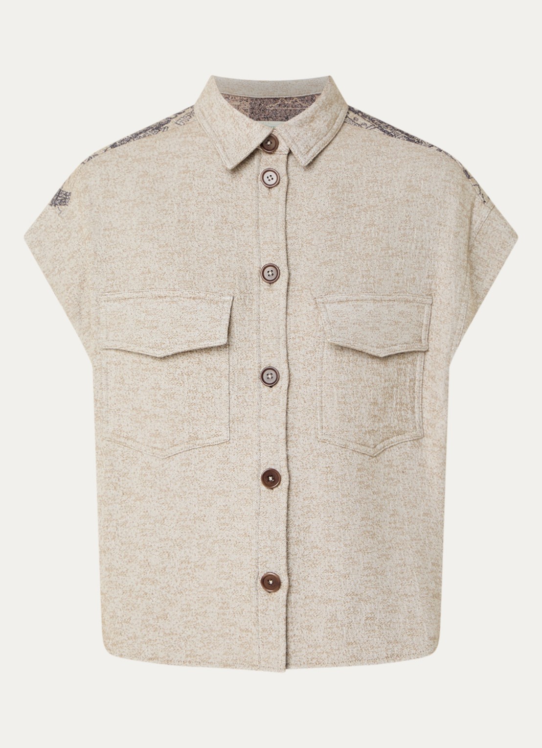 Mos Mosh MMVersa Tale gilet met jacquard dessin - voorkant zand