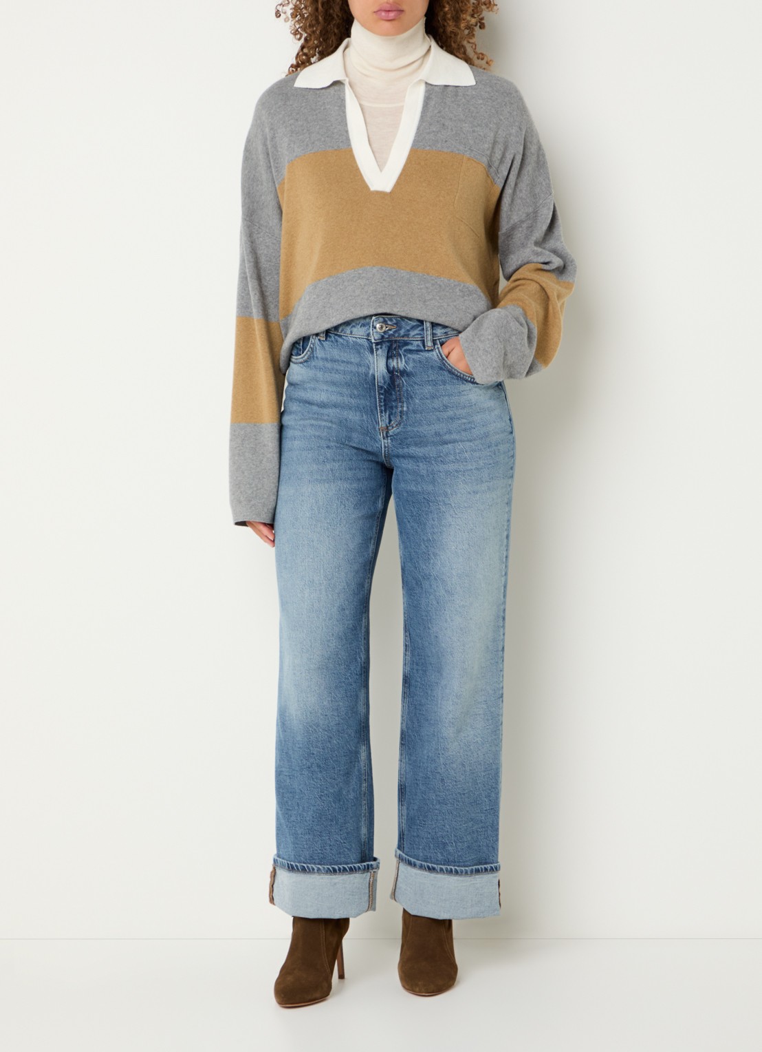 Mos Mosh MMWylie Tani fijngebeide pullover in kasjmierblend - voorkant 2 camel