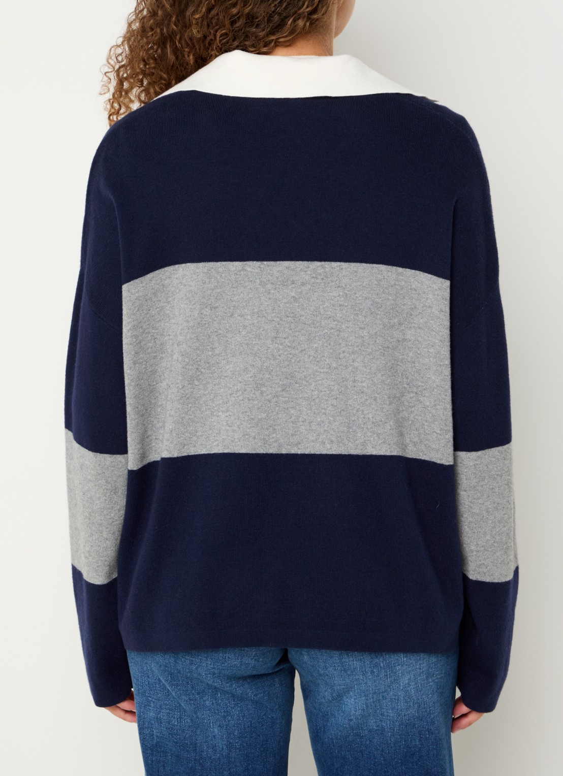 Mos Mosh MMWylie Tani fijngebeide pullover in kasjmierblend - achterkant 4 donkerblauw