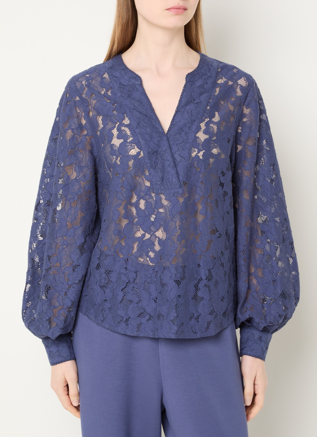 Mos Mosh MMYen semi-transparante tuniek in linnenblend met broderie - detail 4 donkerblauw