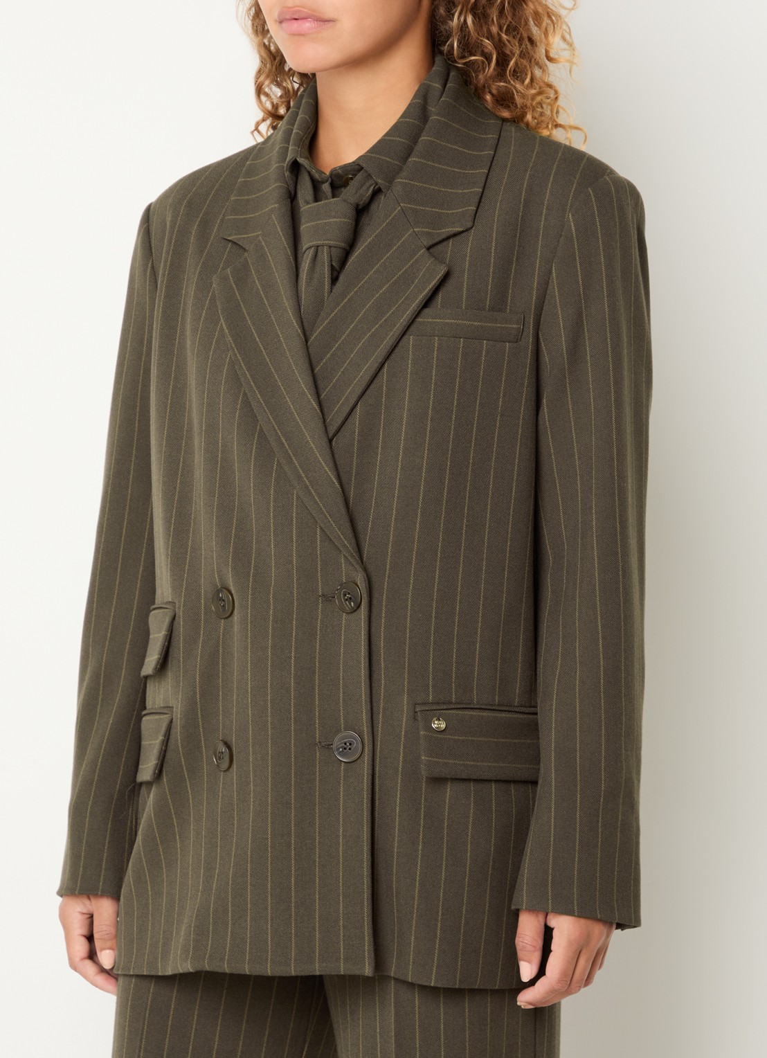 Mos Mosh MMZalo York blazer met streepprint - detail 4 donkerbeige