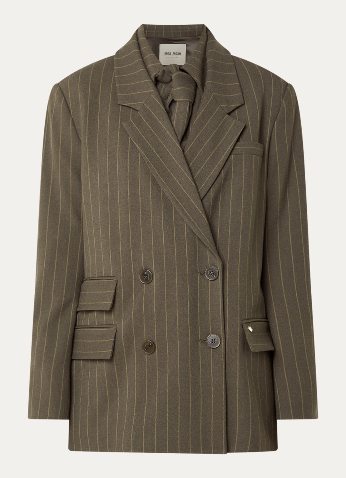 Mos Mosh MMZalo York blazer met streepprint - voorkant 2 donkerbeige