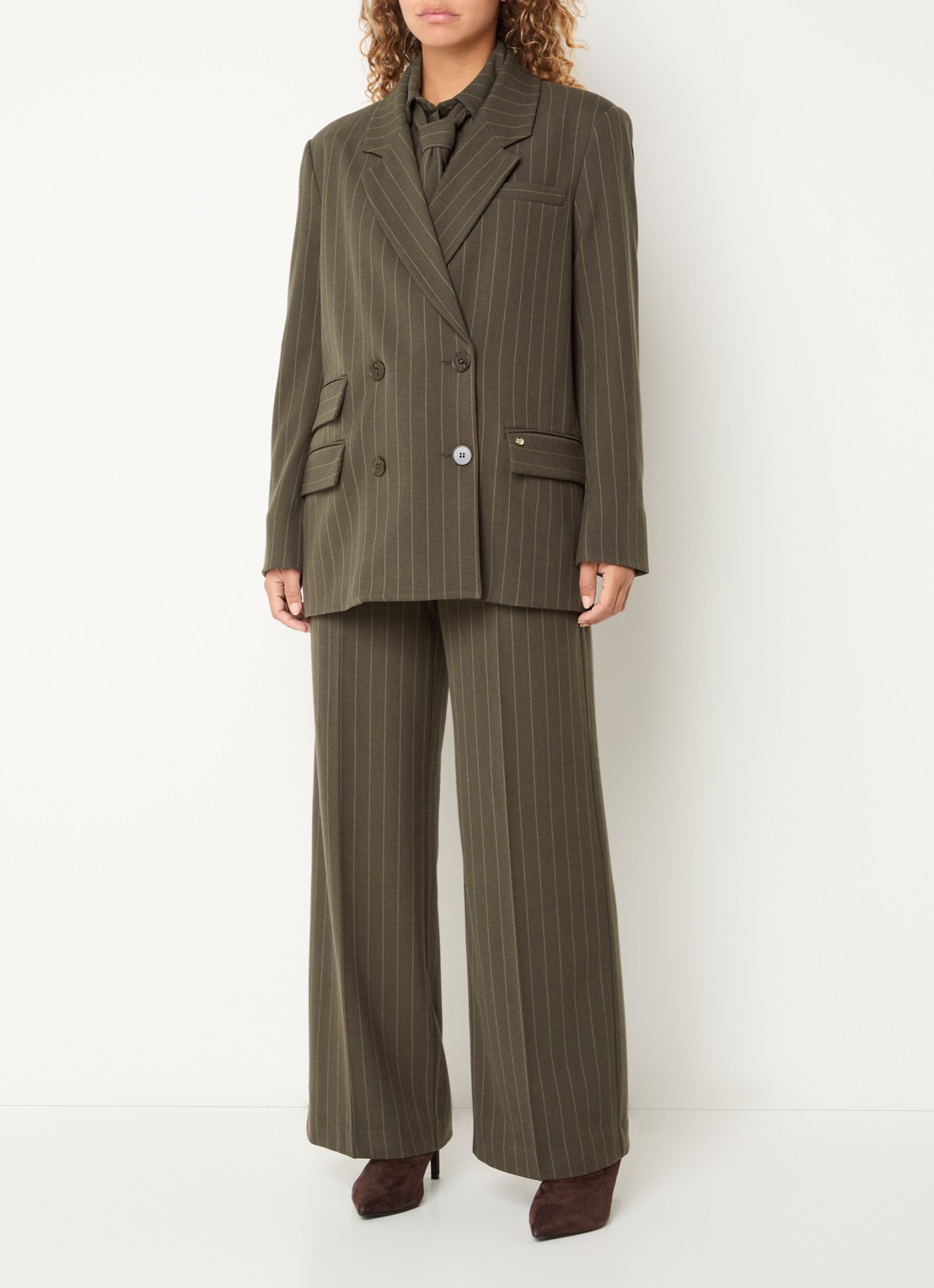 Mos Mosh MMZalo York blazer met streepprint - voorkant 3 donkerbeige