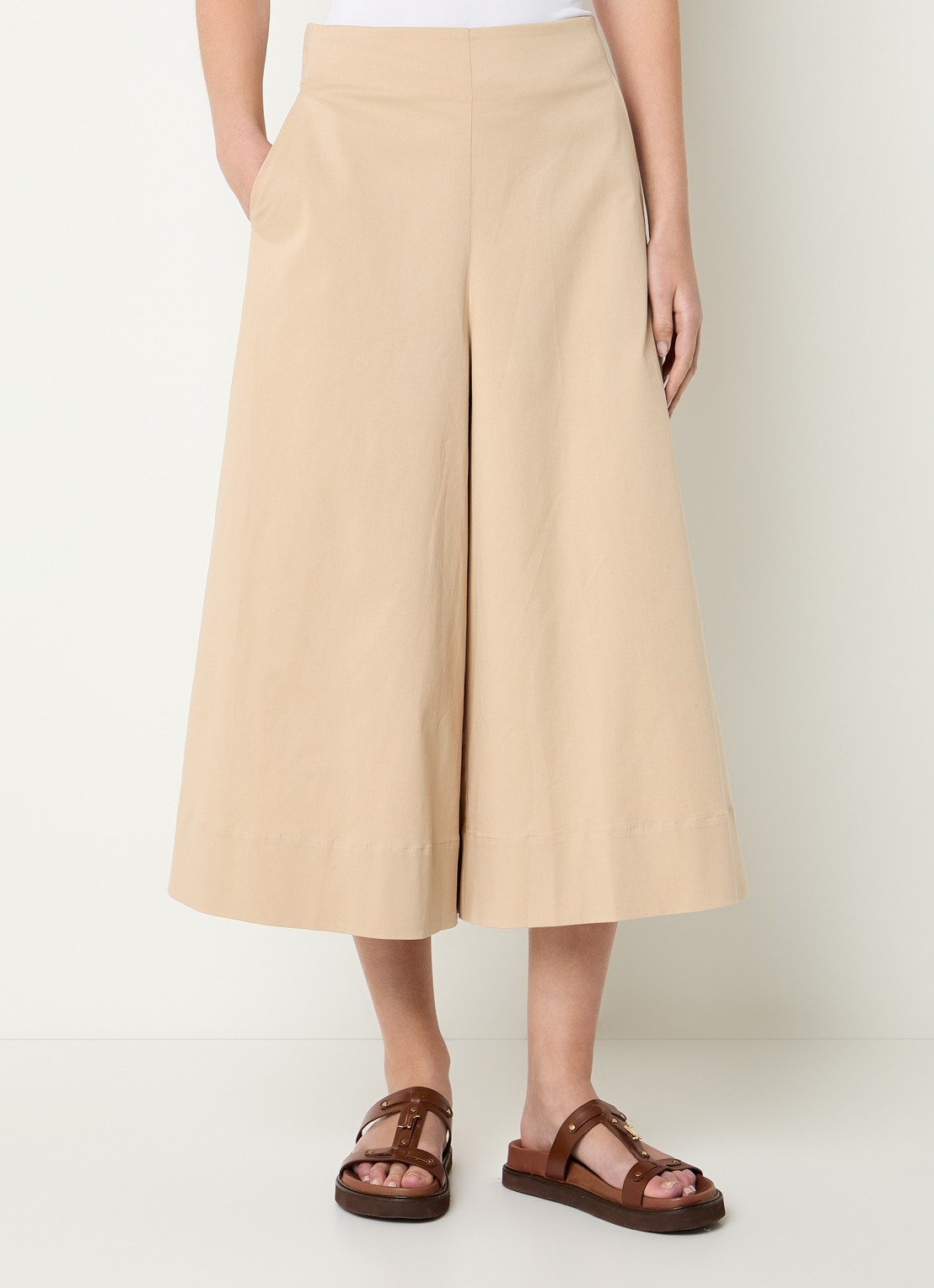 Mos Mosh MMZuri Tenca high waist wide fit culotte met steekzakken - detail beige