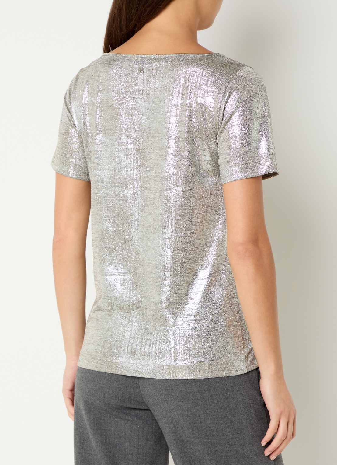 Mos Mosh Niva T-shirt met metallic finish en boothals - achterkant 2 zilver