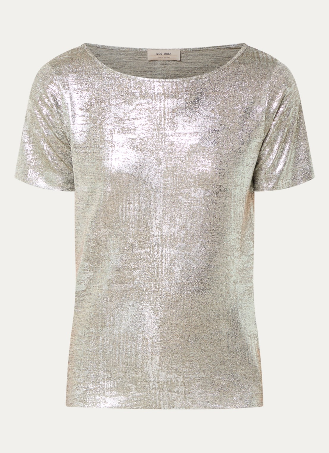 Mos Mosh Niva T-shirt met metallic finish en boothals - voorkant 3 zilver