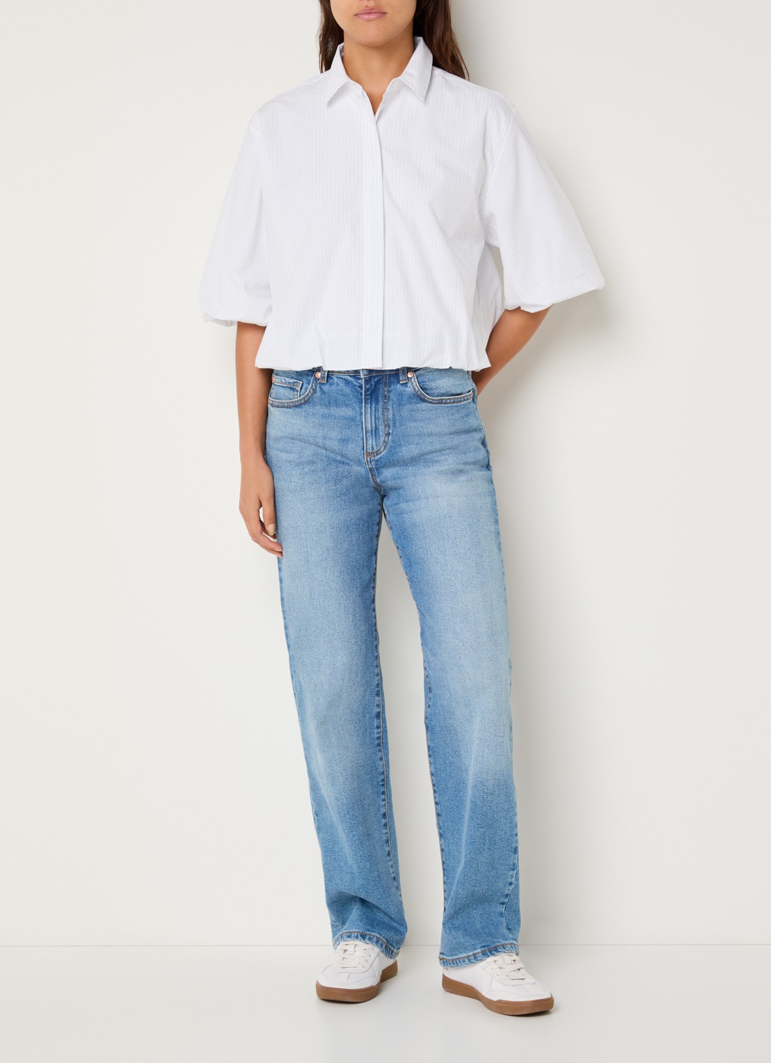 Mos Mosh Nylah blouse met pofmouw - voorkant 4 wit