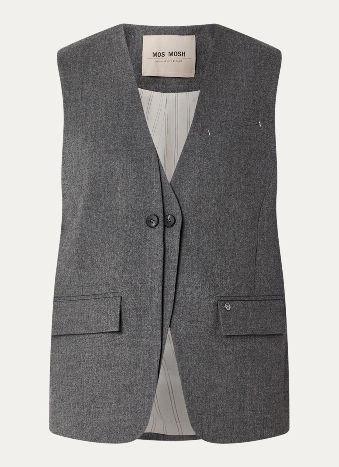 Mos Mosh Pippie gilet met klepzakken - voorkant 3 donkergrijs