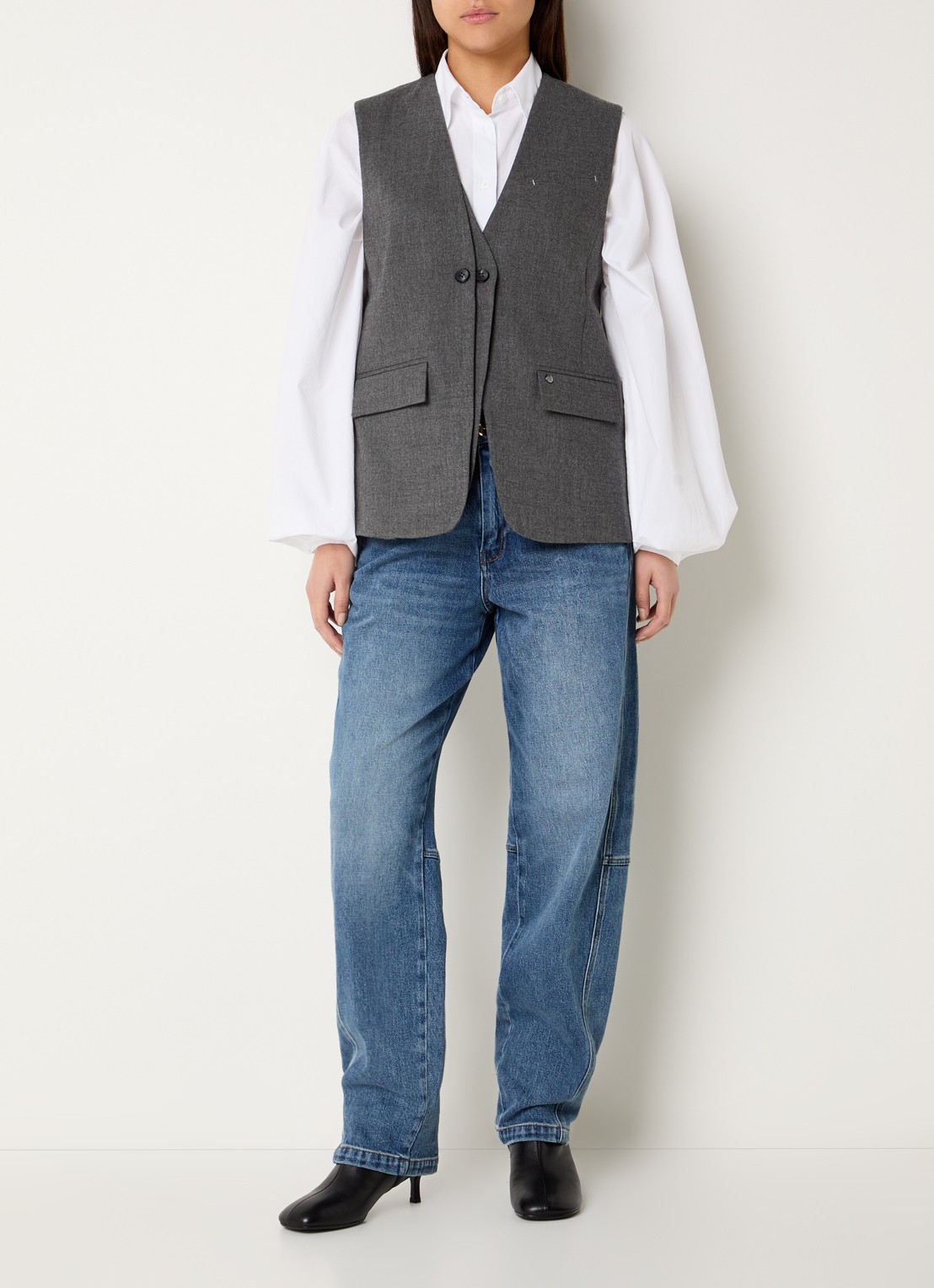Mos Mosh Pippie gilet met klepzakken - voorkant 4 donkergrijs