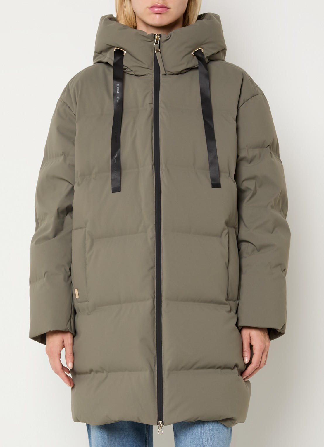 Mos Mosh Puffer jack met donsvulling en steekzakken - detail 2 olijfgroen
