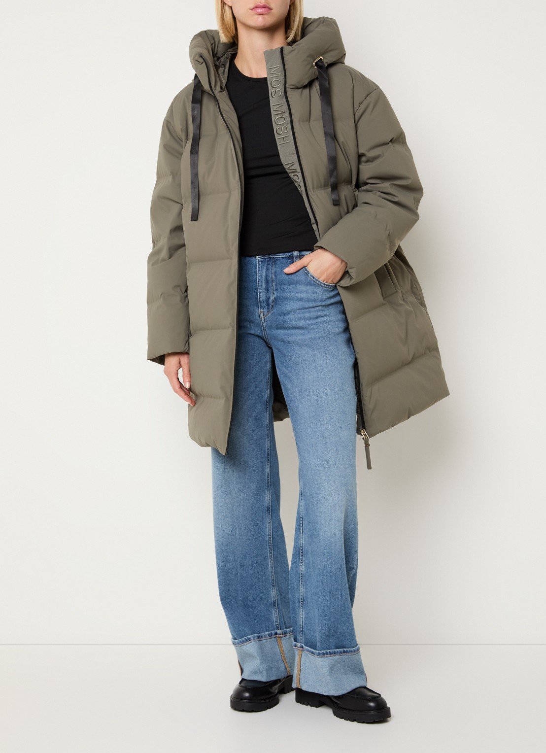 Mos Mosh Puffer jack met donsvulling en steekzakken - voorkant 4 olijfgroen