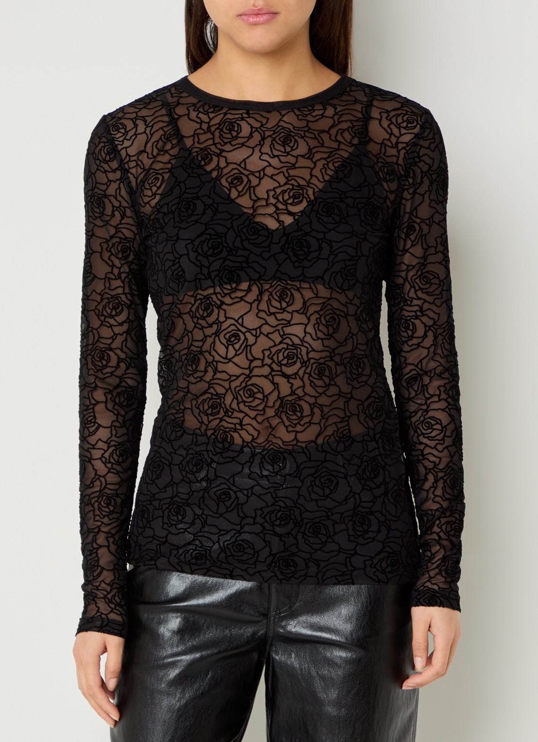 Mos Mosh Rose top met ingebreid print - detail 2 zwart