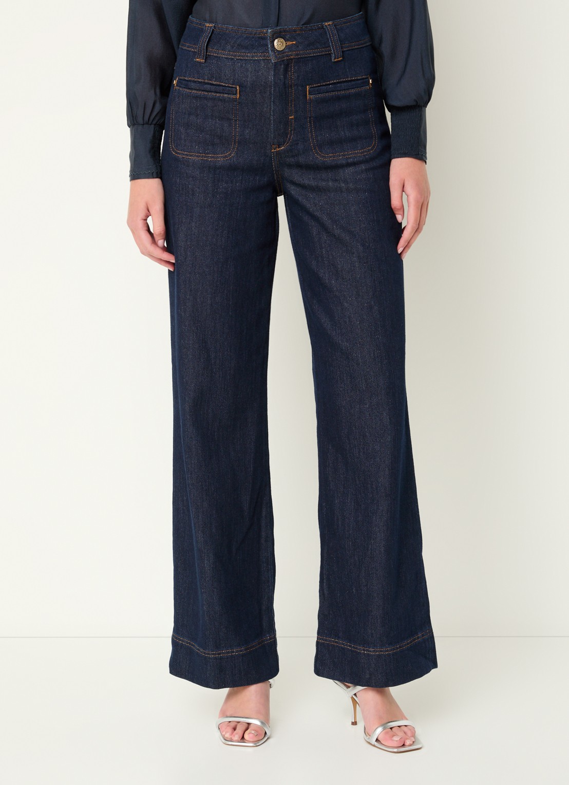 Mos Mosh Soey high waist straight leg jeans met donkere wassing - detail indigo