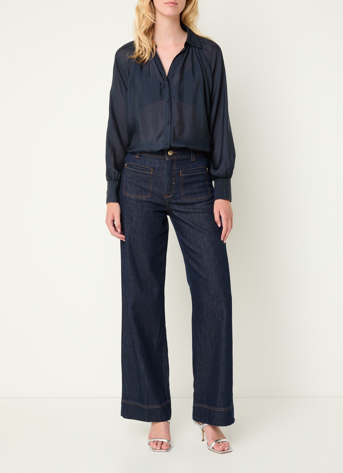 Mos Mosh Soey high waist straight leg jeans met donkere wassing - voorkant 3 indigo