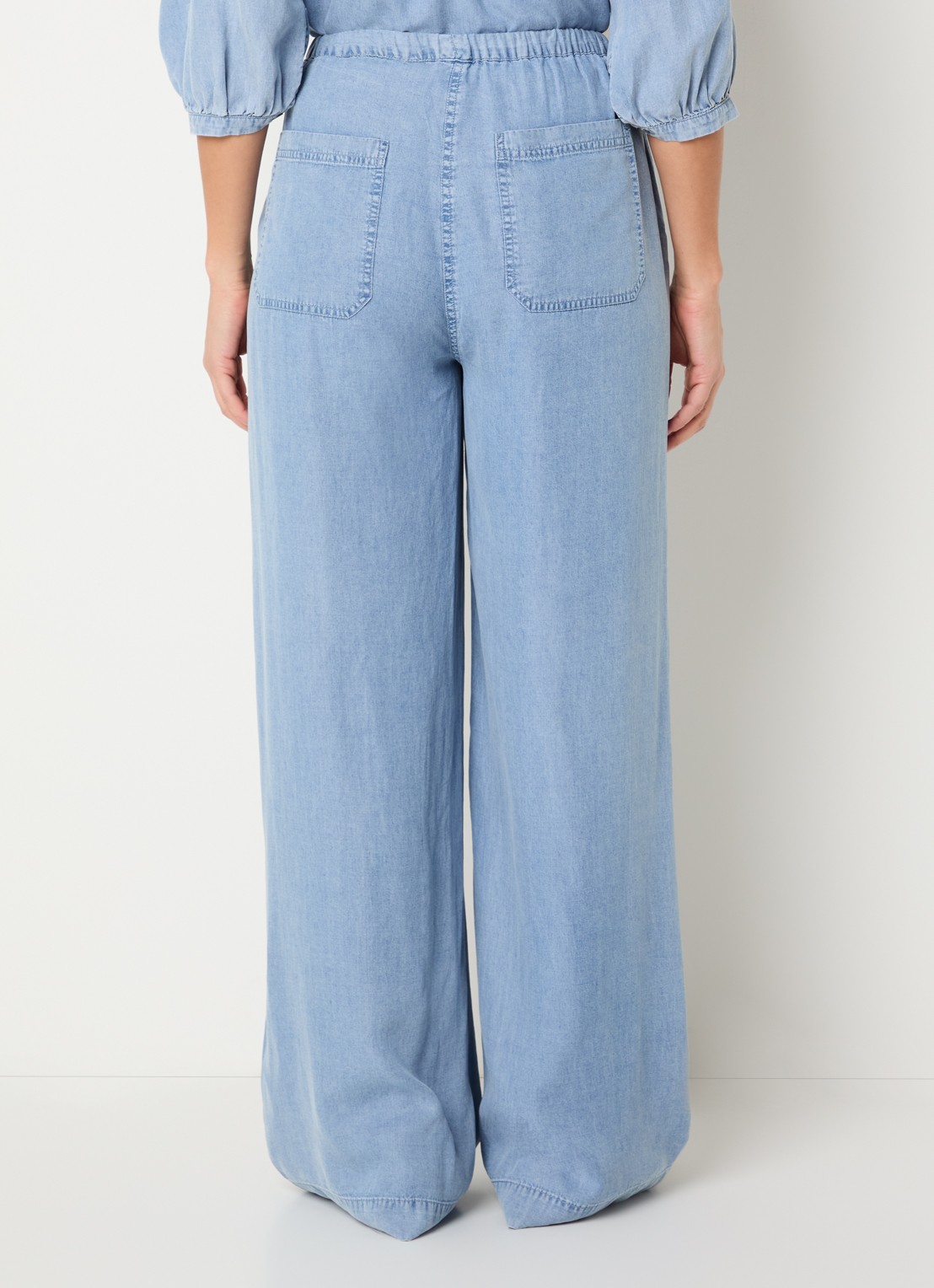 Moscow Barrow high waist wide fit broek van chambray - achterkant 4 indigo