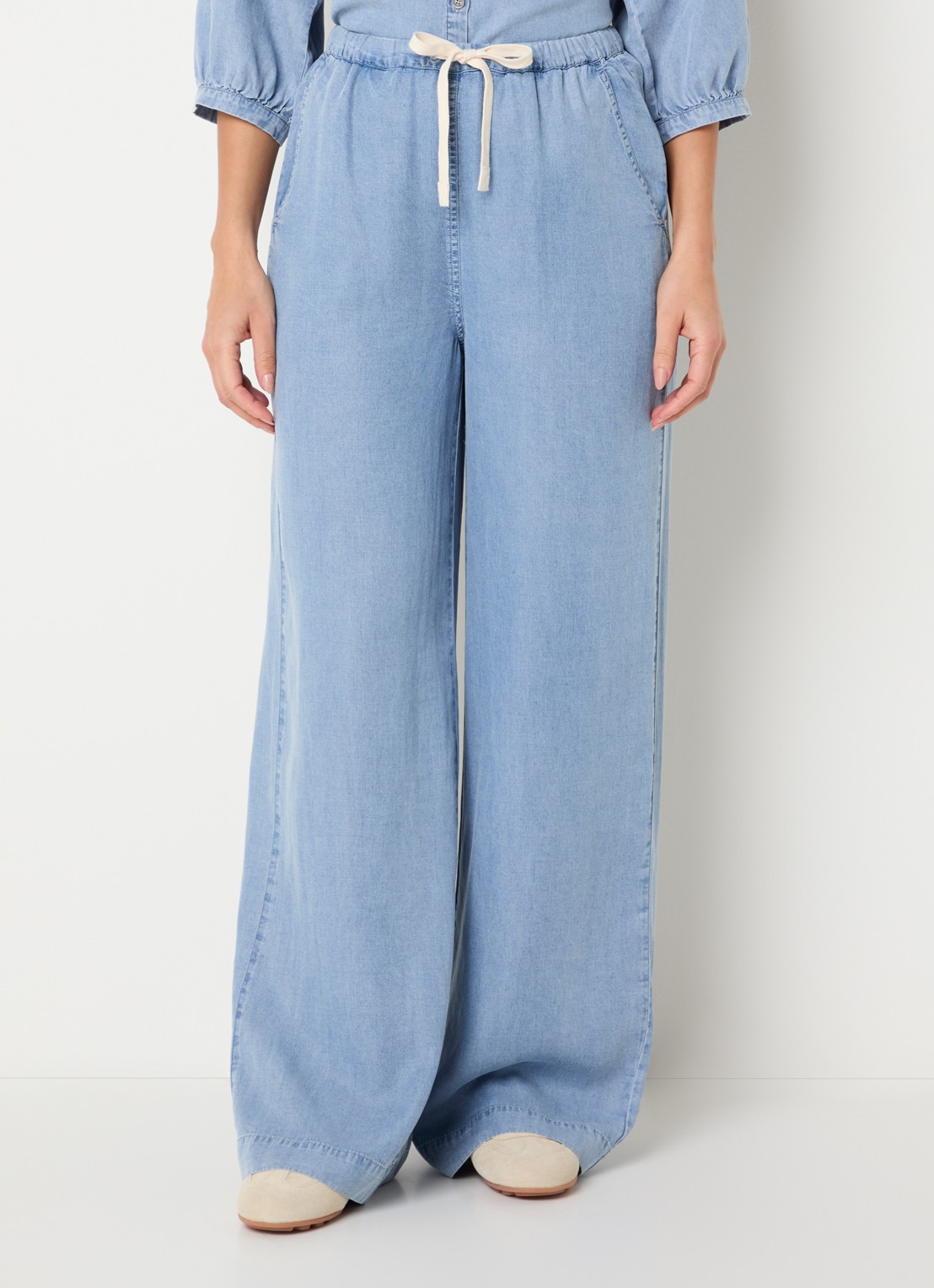 Moscow Barrow high waist wide fit broek van chambray - detail 3 indigo