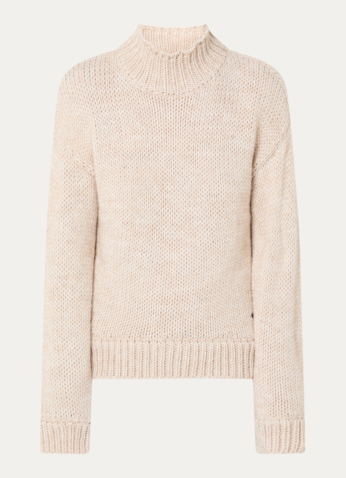 Moscow Bonnie grofgebreide trui in alpaca wolblend met opstaande kraag - voorkant 3 creme