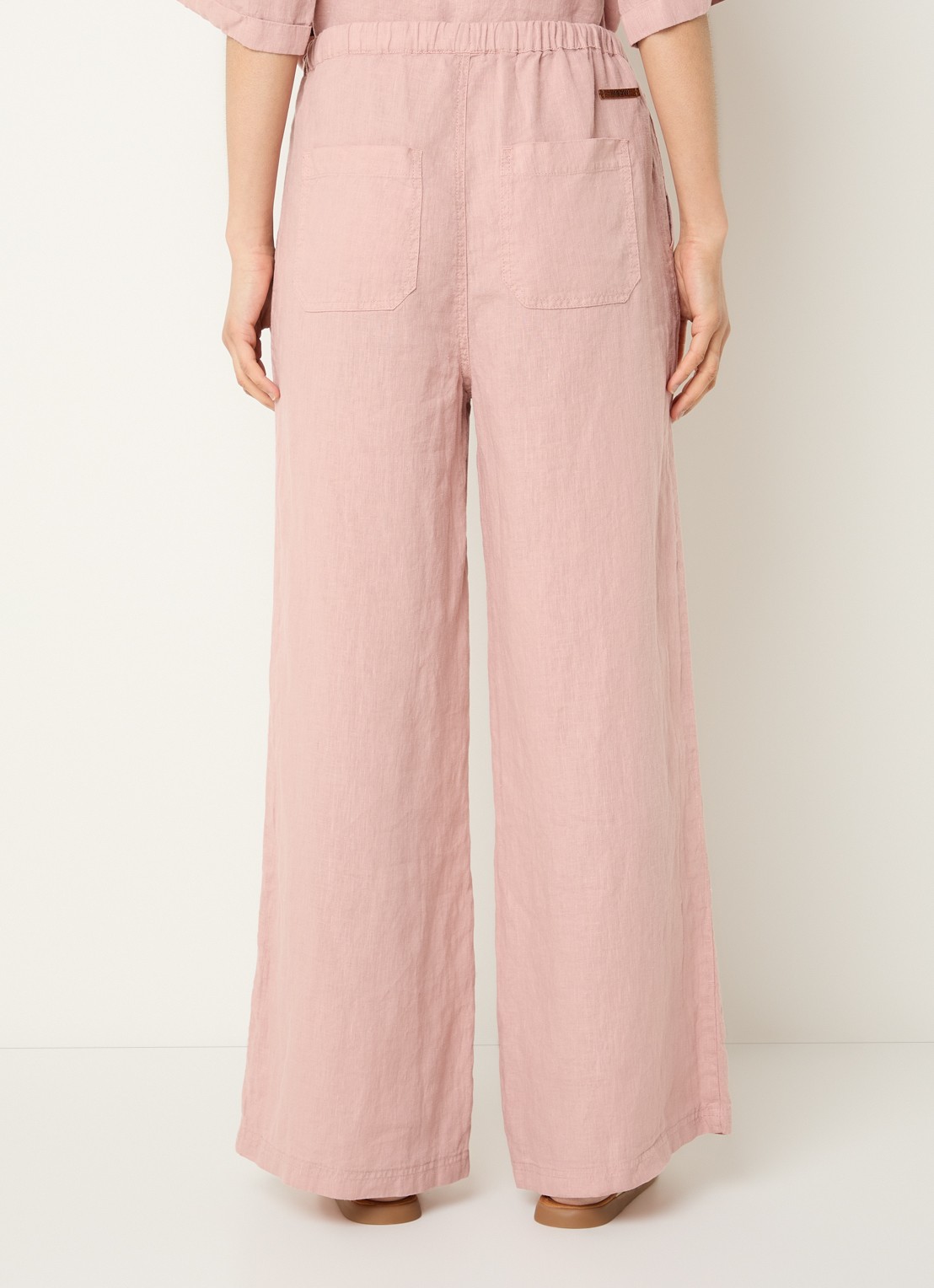 Moscow Heylow mid waist wide fit broek van linnen met steekzakken - achterkant 3 roze