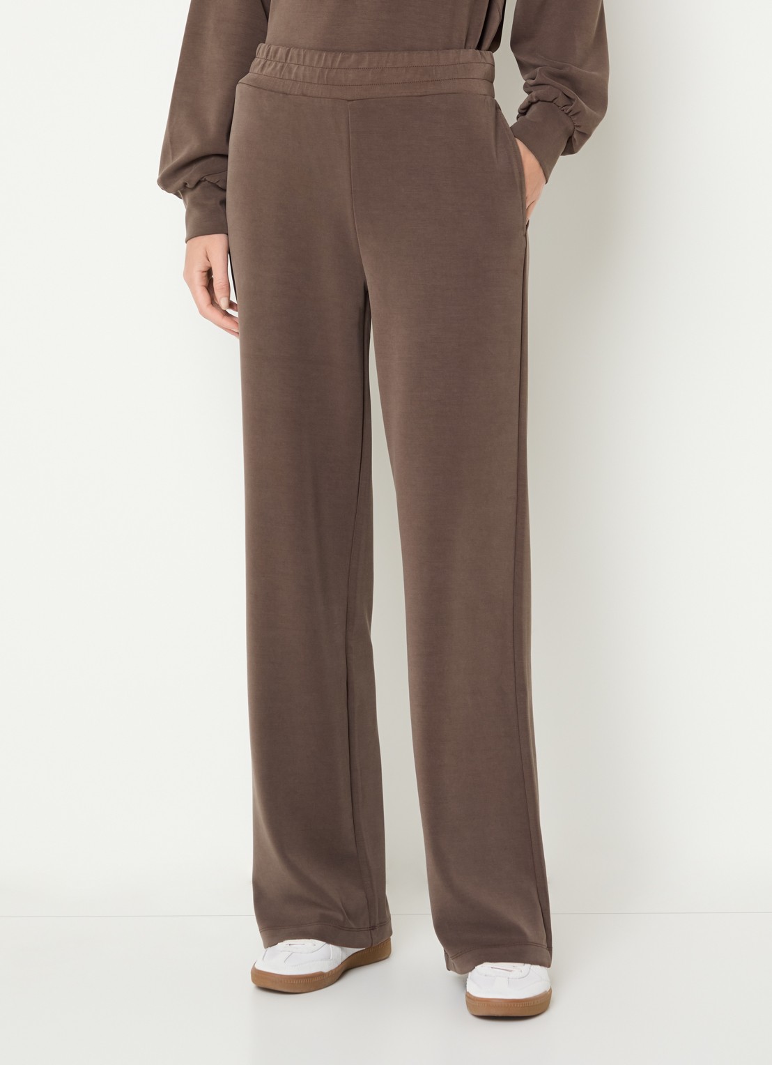 Moscow High waist straight fit joggingbroek met steekzakken - detail lichtbruin