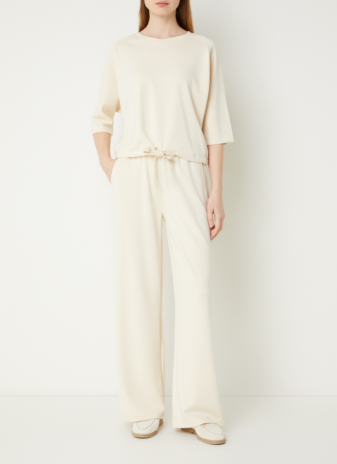 Moscow Jo high waist wide fit pantalon met steekzakken - voorkant 6 creme