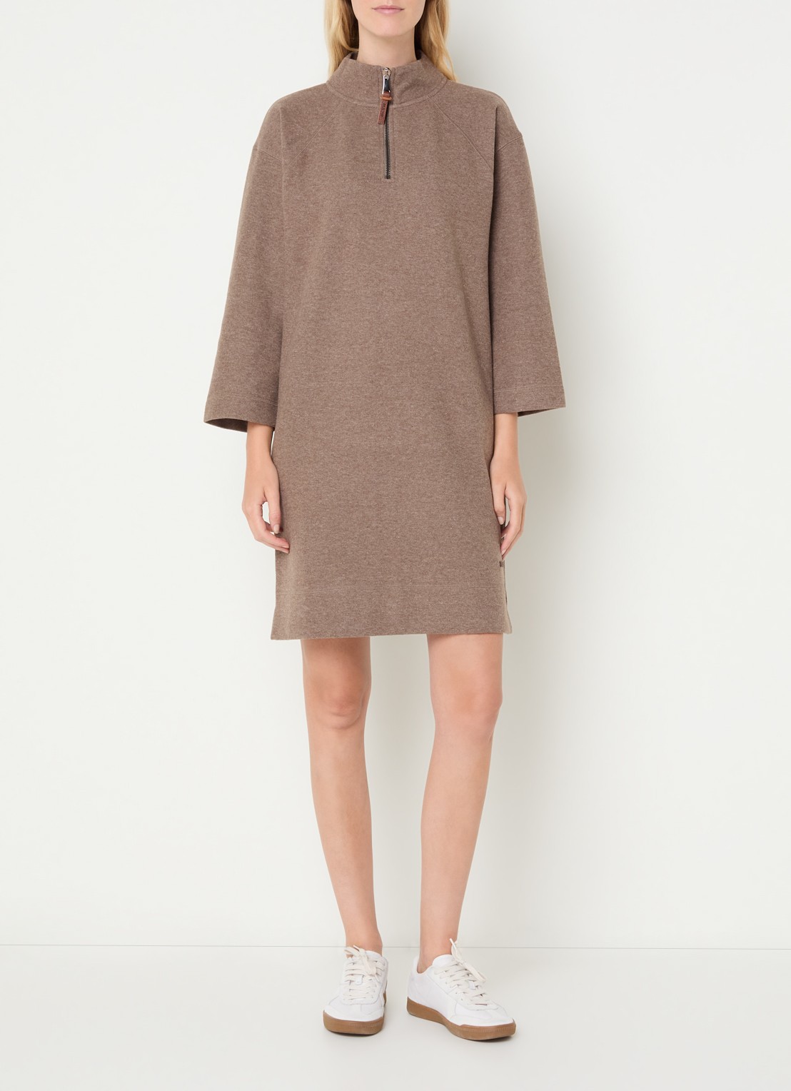 Moscow Mini trui-jurk met halve rits - voorkant 3 donkerbeige