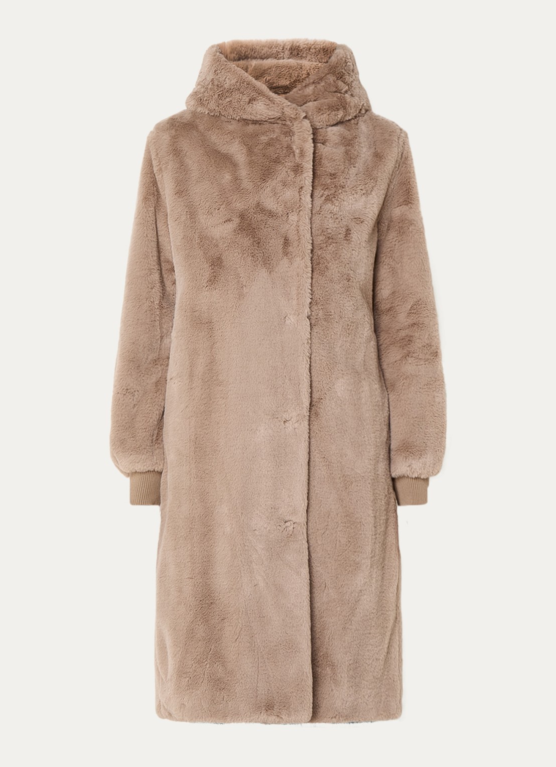 Moscow Nadjana jas van imitatiebont met capuchon - voorkant taupe