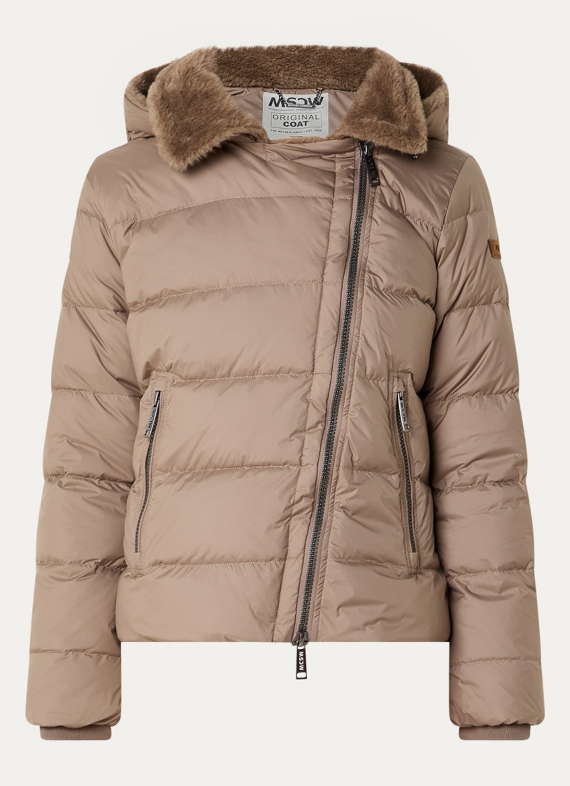Moscow Spencer puffer jack met details van imitatiebont - voorkant 2 taupe