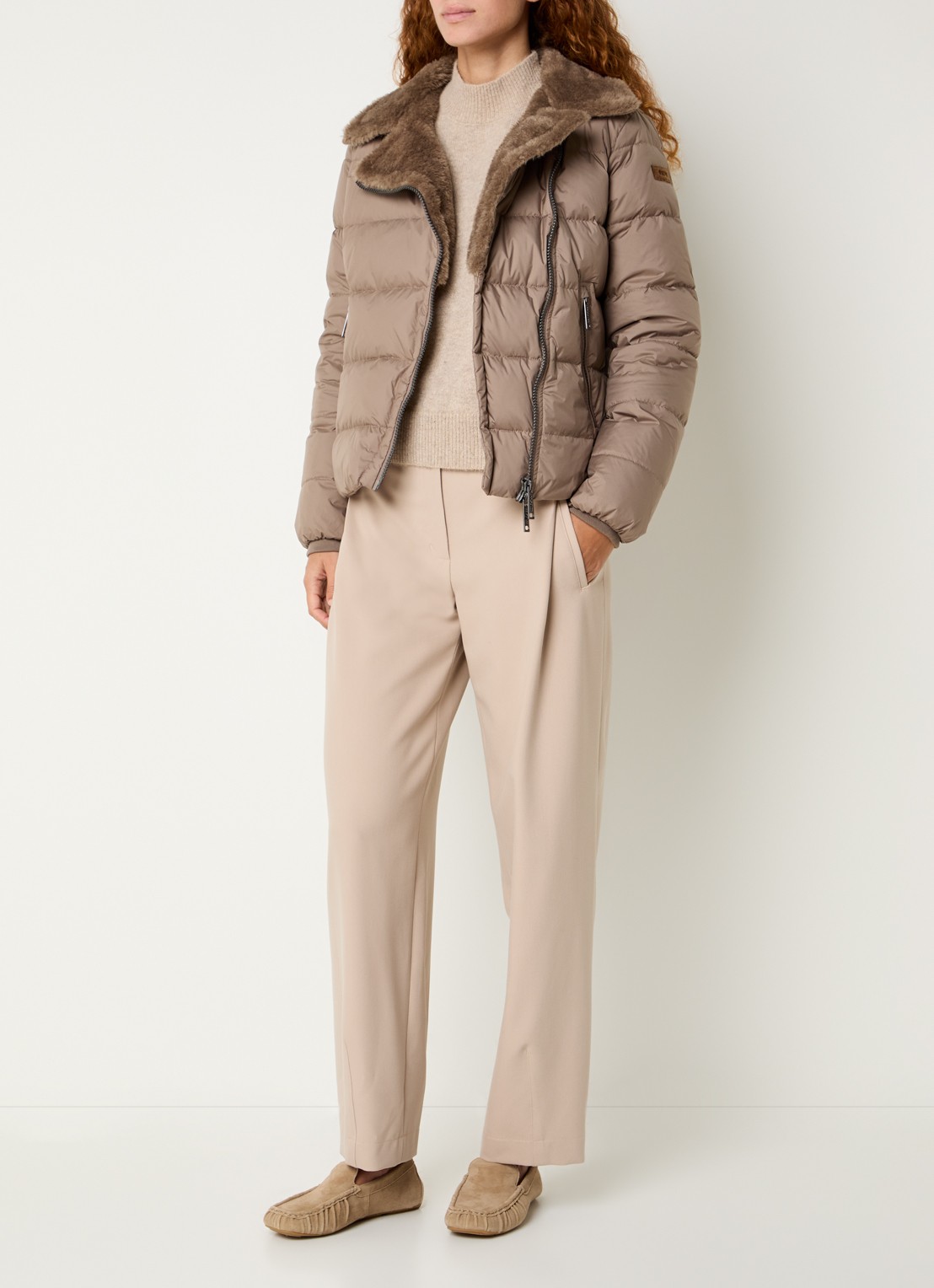 Moscow Spencer puffer jack met details van imitatiebont - voorkant 3 taupe