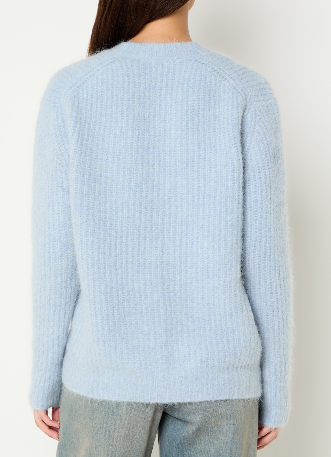 Moscow Teddy fijngebreid vest in alpaca wolblend met V-hals - achterkant 4 lichtblauw